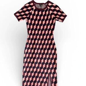 Ann Taylor Pink and Black Geometric Midi Sweater Dress Size XXSP